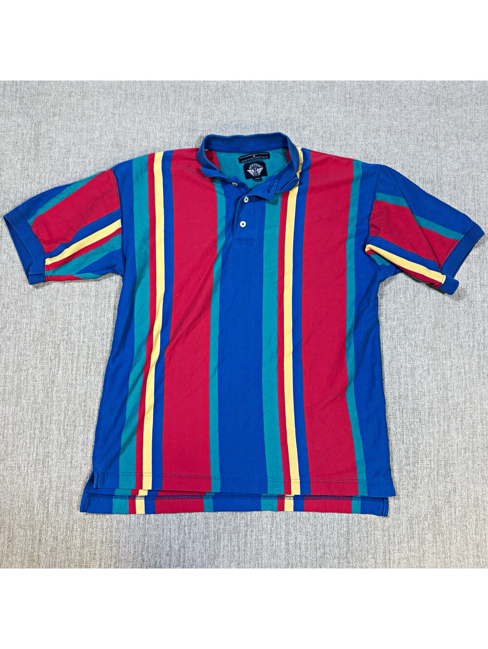 Vintage 90s Dockers Polo Shirt Mens M Vertical Striped Blue Red Teal Yellow